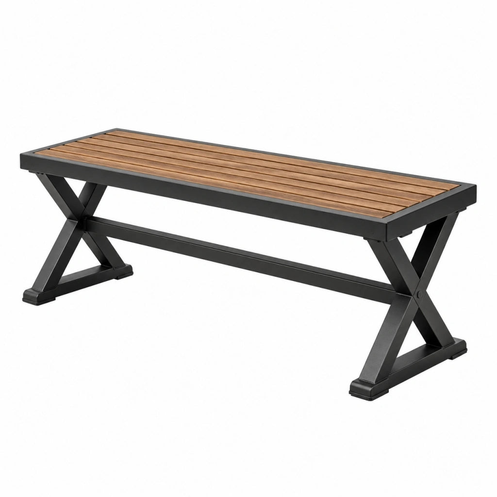 Panca da giardino 180 x 40 x 45 cm in legno e metallo nero stile industriale
