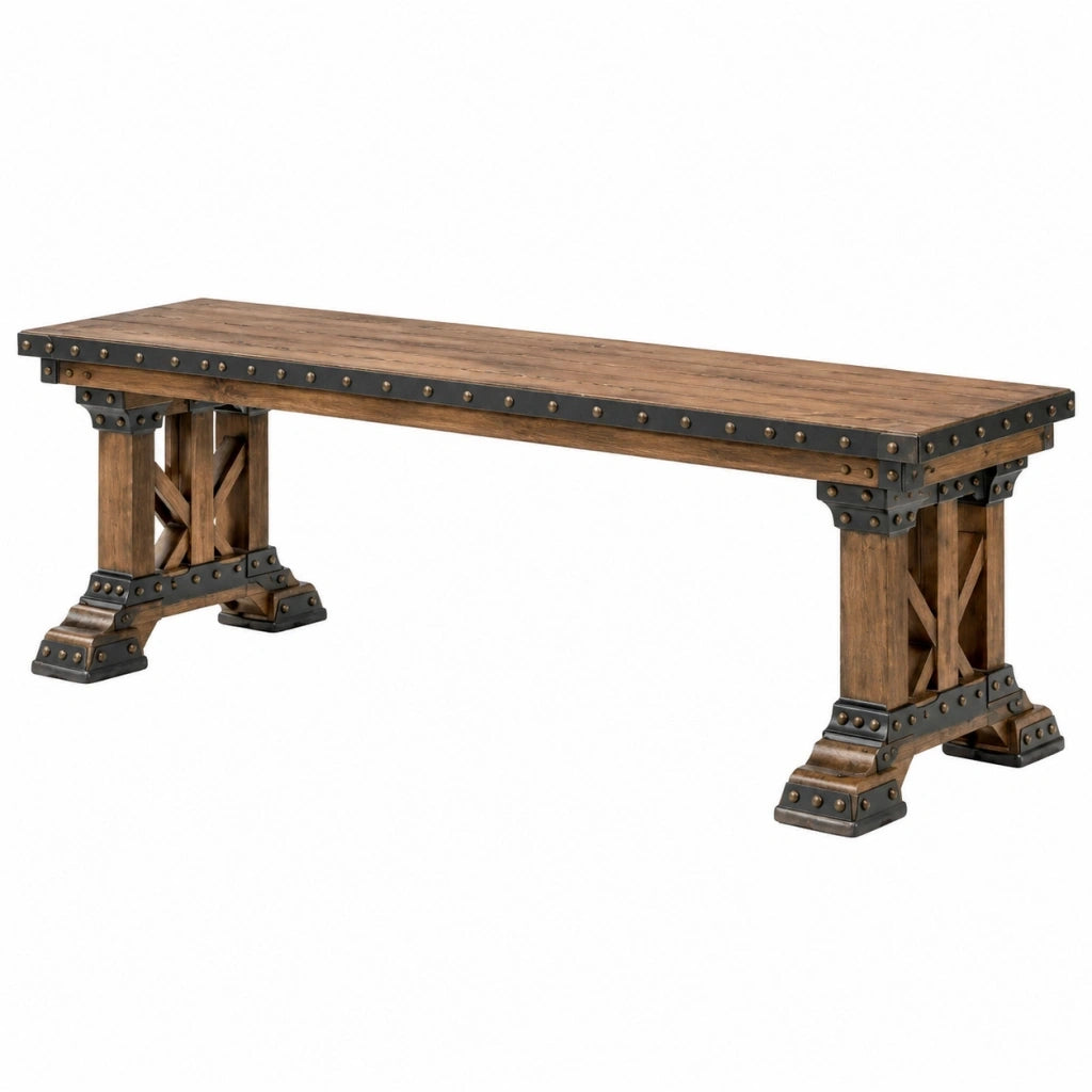 Panca 180 x 40 x 46 cm in legno marrone e metallo nero stile industriale