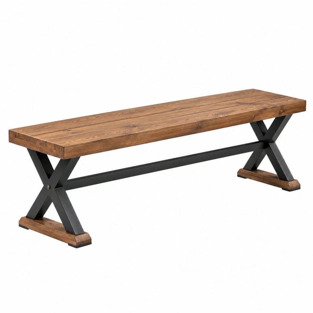 Panca 180 x 40 x 45 cm in legno marrone e acciaio nero stile industriale