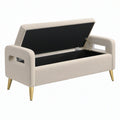 Panca contenitore 120 x 50 x 78 cm in tessuto bouclé beige con braccioli e gambe metalliche