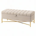 Panca contenitore 110 x 40 x 48 cm in tessuto beige con struttura in metallo dorato - seduta imbottita moderna