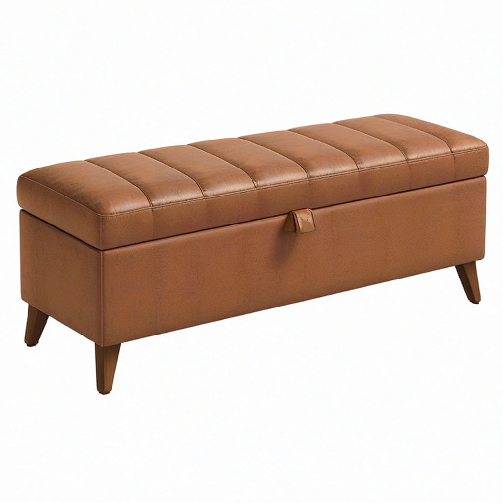 Panca contenitore 120 cm in rivestimento effetto pelle marrone - stile moderno
