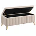 Panca contenitore 120 x 45 x 48 cm in tessuto beige con gambe dorate - stile moderno