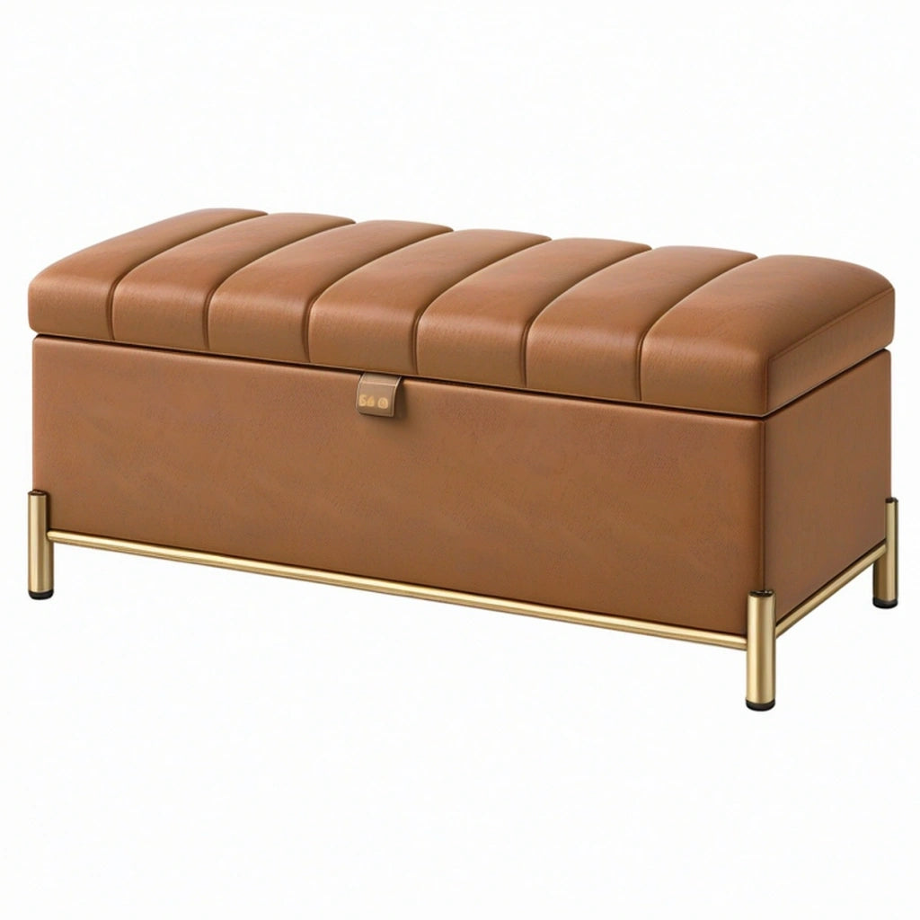 Panca contenitore 120 x 45 x 48 cm in similpelle marrone - seduta imbottita stile moderno