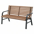 Panchina da giardino 150 x 65 x 85 cm in legno marrone e metallo nero con schienale e braccioli