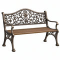 Panca da giardino 122 x 62 x 94 cm in metallo bronzo con schienale floreale classico