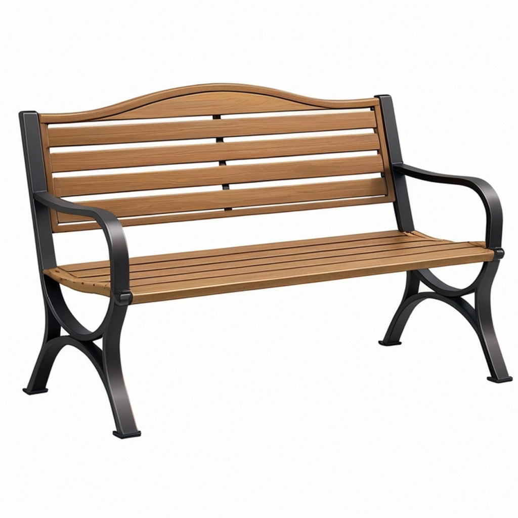 Panchina da giardino 125 cm in legno e metallo marrone e nero stile classico
