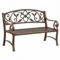 Panchina da giardino 127 cm in metallo bronzo con schienale floreale - seduta a doghe stile classico