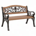 Panchina da giardino 120 cm in metallo e legno marrone con decorazione floreale