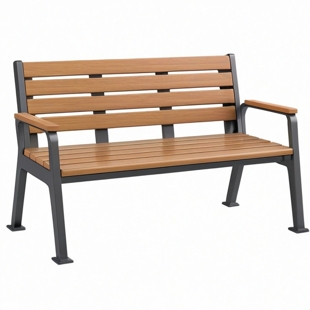 Panchina da giardino 120 x 65 x 85 cm in legno e metallo marrone nera con braccioli