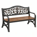 Panca da giardino 122 x 62 x 91 cm in metallo e legno marrone nero con schienale floreale