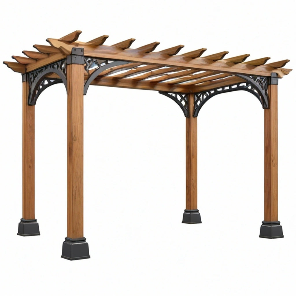 Pergola da giardino 300 x 300 x 240 cm in legno marrone e metallo nero - struttura ombreggiante classica
