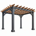 Pergola da giardino 300 x 300 cm in legno marrone e antracite - struttura ombreggiante con travi a vista
