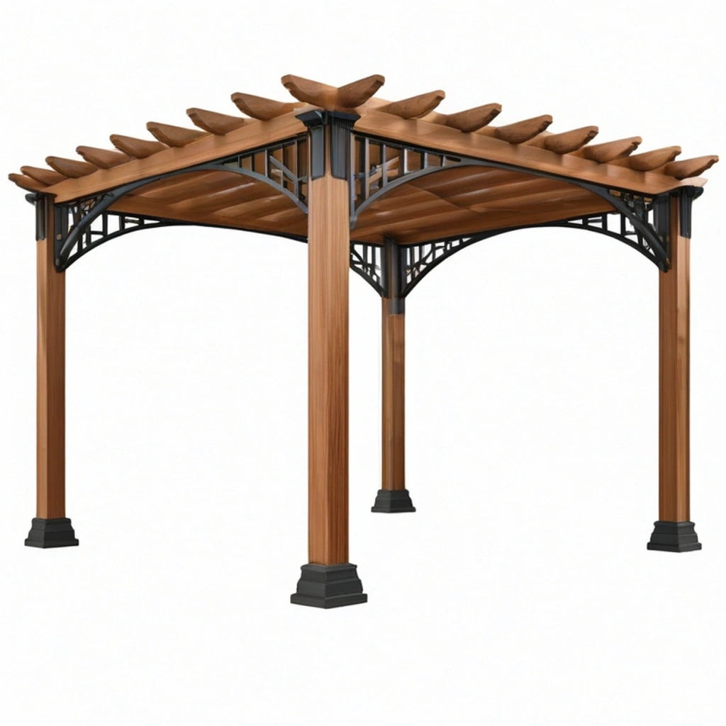 Pergola da giardino 300 x 300 x 260 cm in legno marrone e metallo nero - copertura decorativa classica