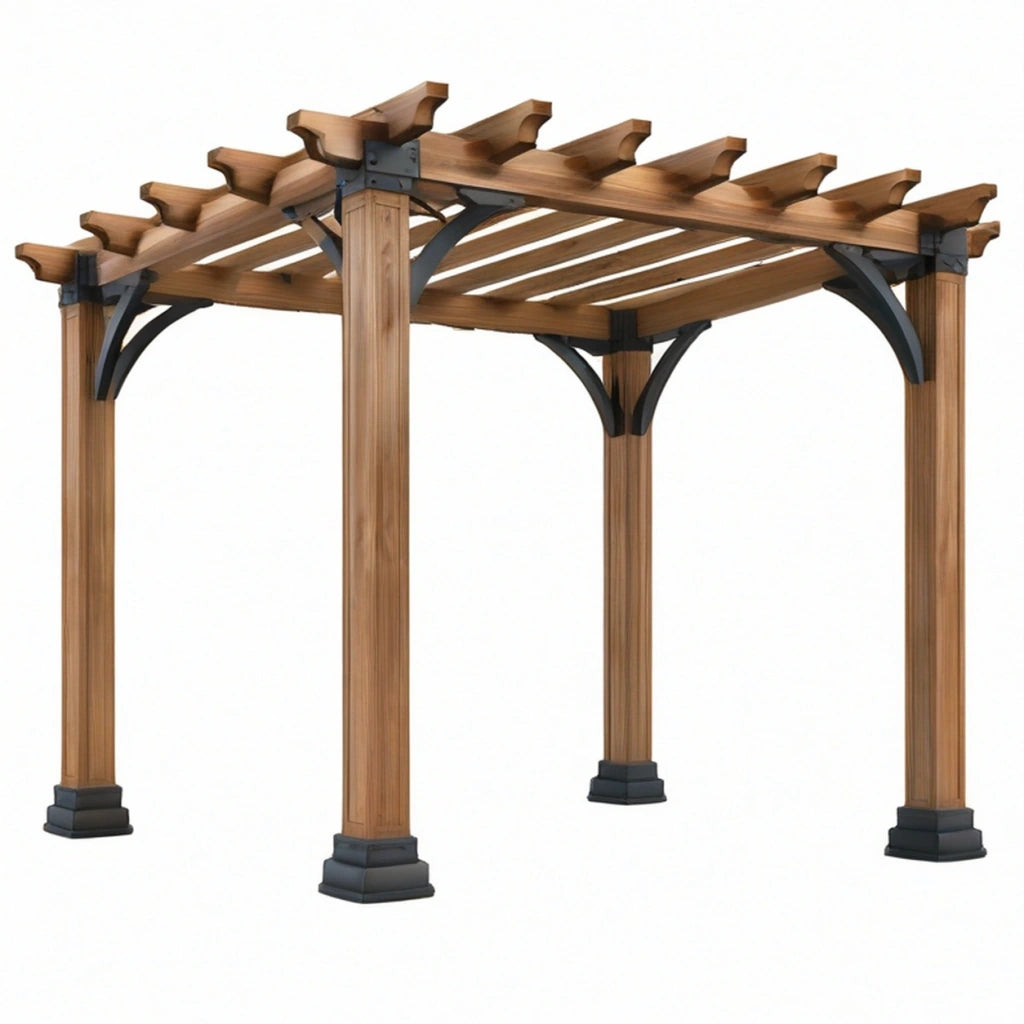 Pergola da giardino 300 x 300 x 240 cm in legno marrone con staffe in metallo stile rustico