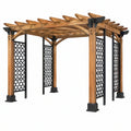 Pergola da giardino 300 x 300 x 240 cm in legno marrone e metallo nero - struttura con grigliati decorativi