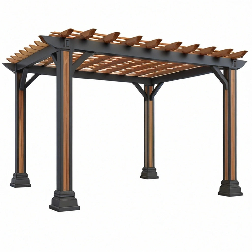 Pergola da giardino 300 x 300 x 250 cm in metallo e legno nero/marrone stile moderno