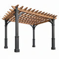 Pergola da giardino 300 x 300 x 250 cm in legno e metallo marrone/nero con copertura a griglia
