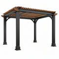 Pergola da giardino 300 x 300 x 250 cm in metallo nero e legno marrone - Struttura ombreggiante a listelli
