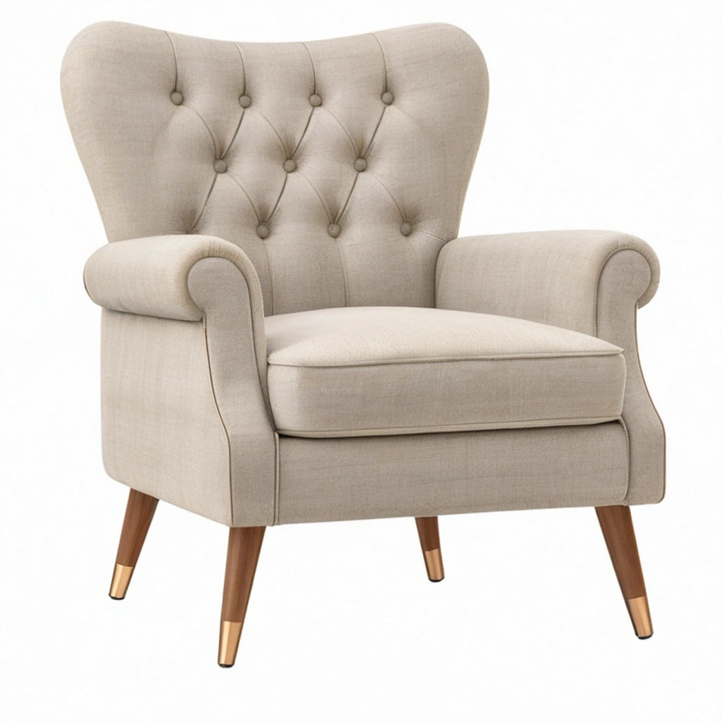 Poltrona 80 x 85 x 105 cm in tessuto beige con schienale capitonné per soggiorno