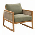 Poltrona 75 x 80 x 82 cm in legno e corda con cuscini verde oliva stile naturale