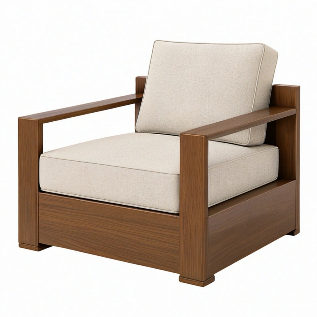 Poltrona 80 x 85 x 85 cm in legno marrone e tessuto beige - stile moderno