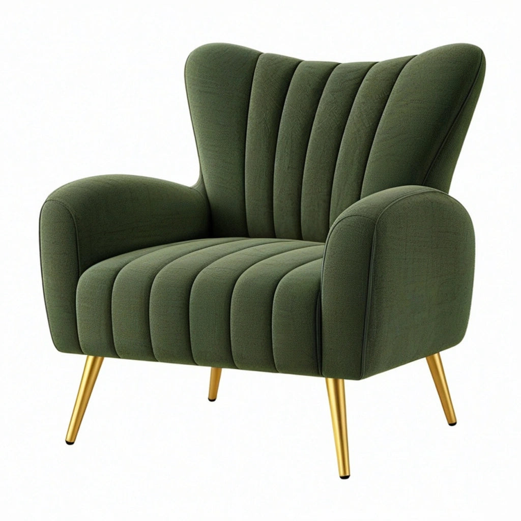 Poltrona 80 x 85 x 100 cm in tessuto verde con gambe metalliche dorate - stile moderno