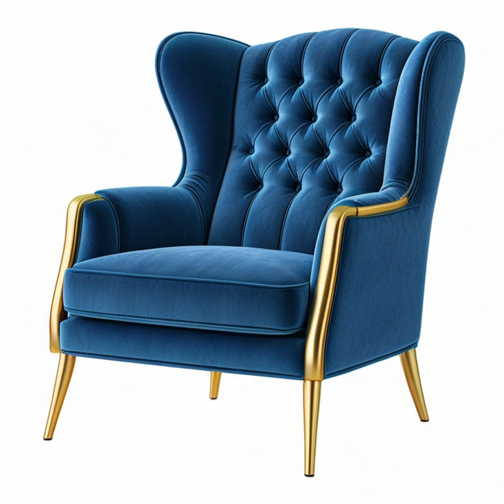 Poltrona 80 x 85 x 110 cm in velluto blu con struttura dorata stile classico
