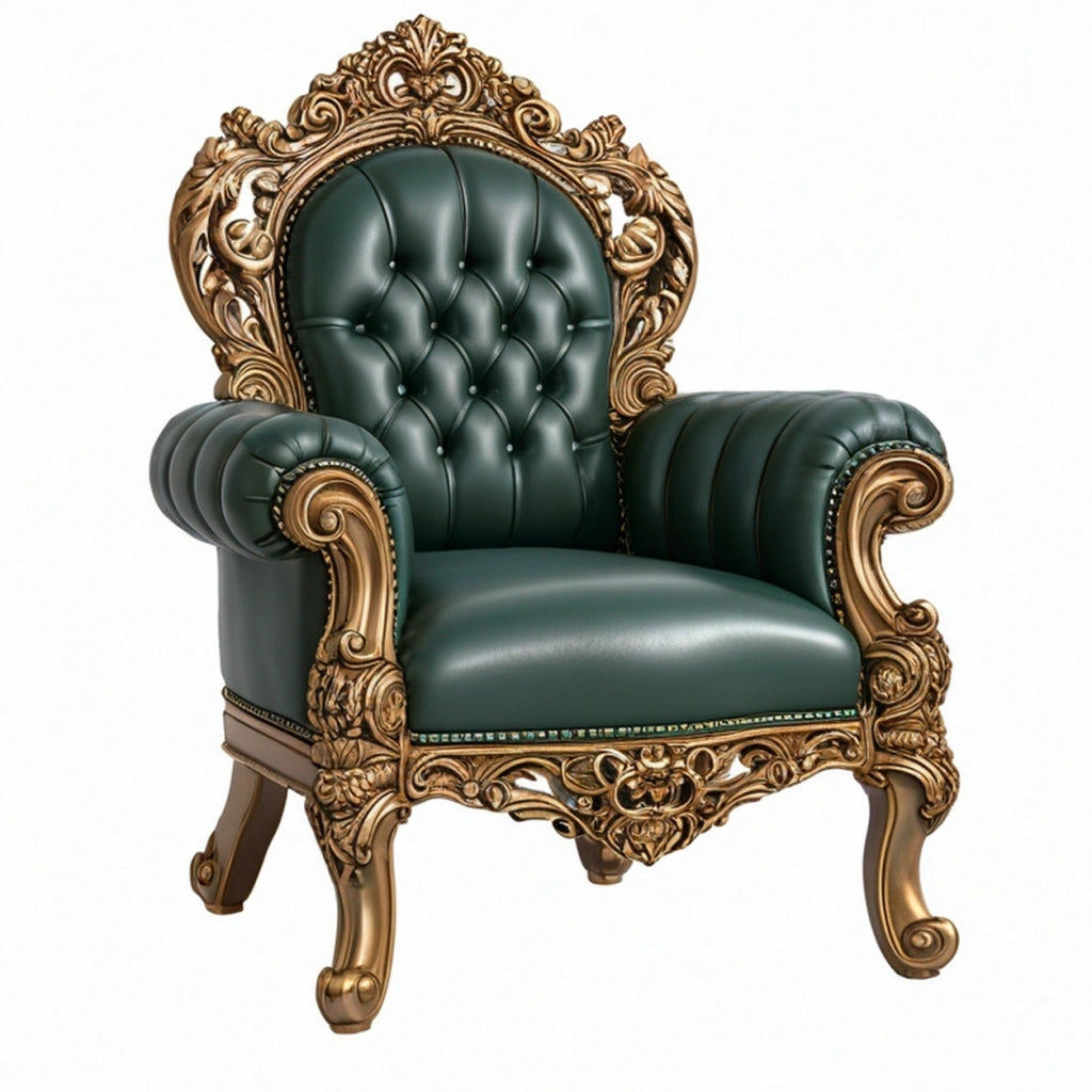 Poltrona 90 x 85 x 125 cm in legno e rivestimento verde scuro stile barocco