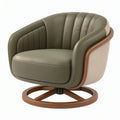 Poltrona girevole 85 x 80 x 75 cm in similpelle verde oliva con base in legno stile moderno