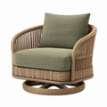 Poltrona girevole 85 x 80 x 83 cm in intreccio effetto rattan verde oliva - seduta imbottita