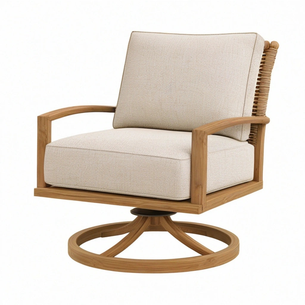 Poltrona girevole 75 x 85 x 92 cm in legno e tessuto beige - stile naturale