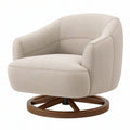 Poltrona girevole 85 x 85 x 78 cm in tessuto beige con base in legno stile moderno