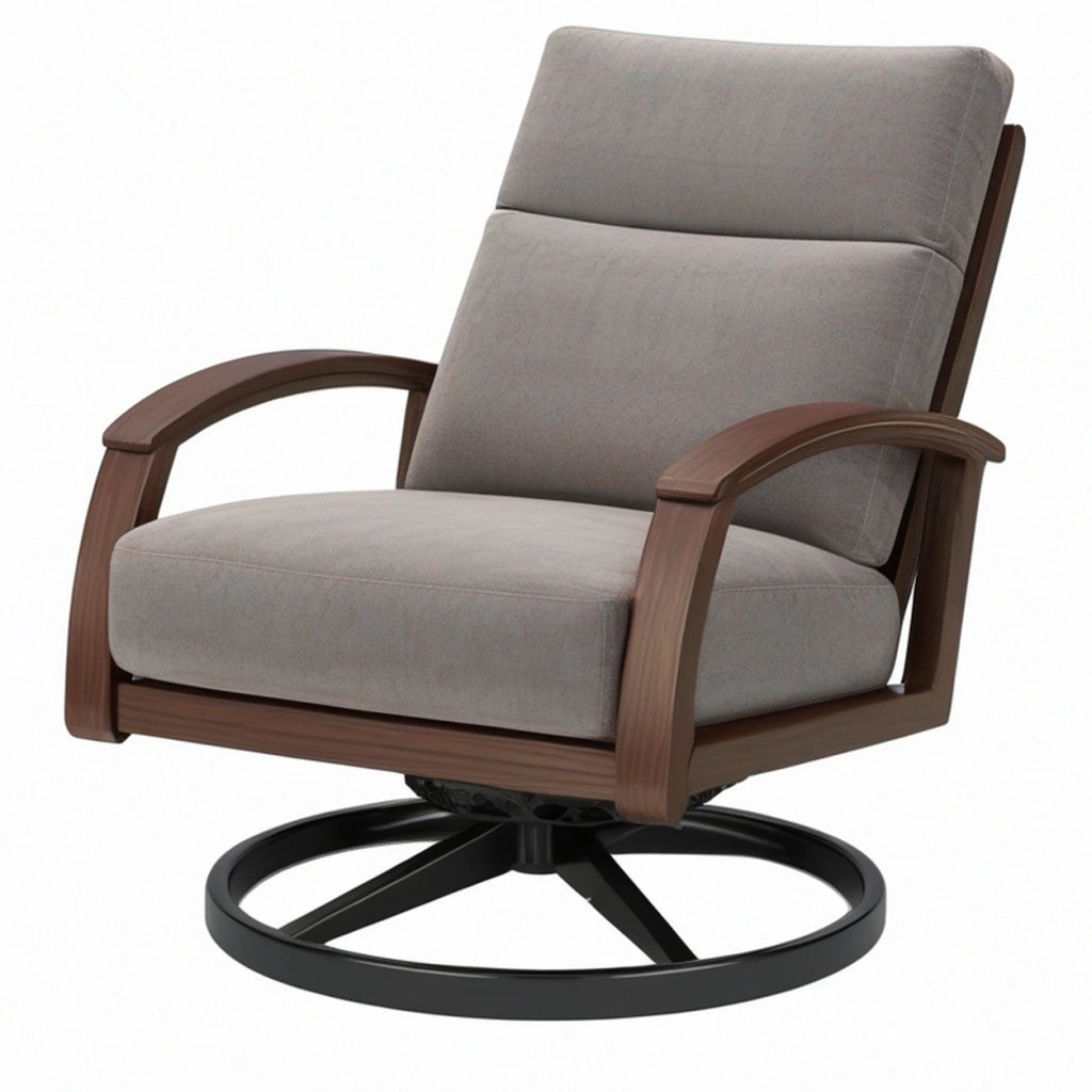 Poltrona girevole 78 x 85 x 98 cm in tessuto grigio e legno marrone per soggiorno stile moderno